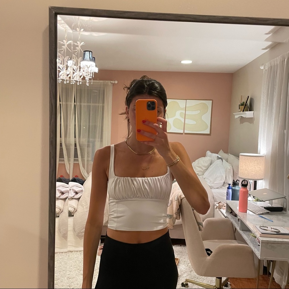 White Spandex Tank Top w/ Rouched Chest - Picture 2 of 5